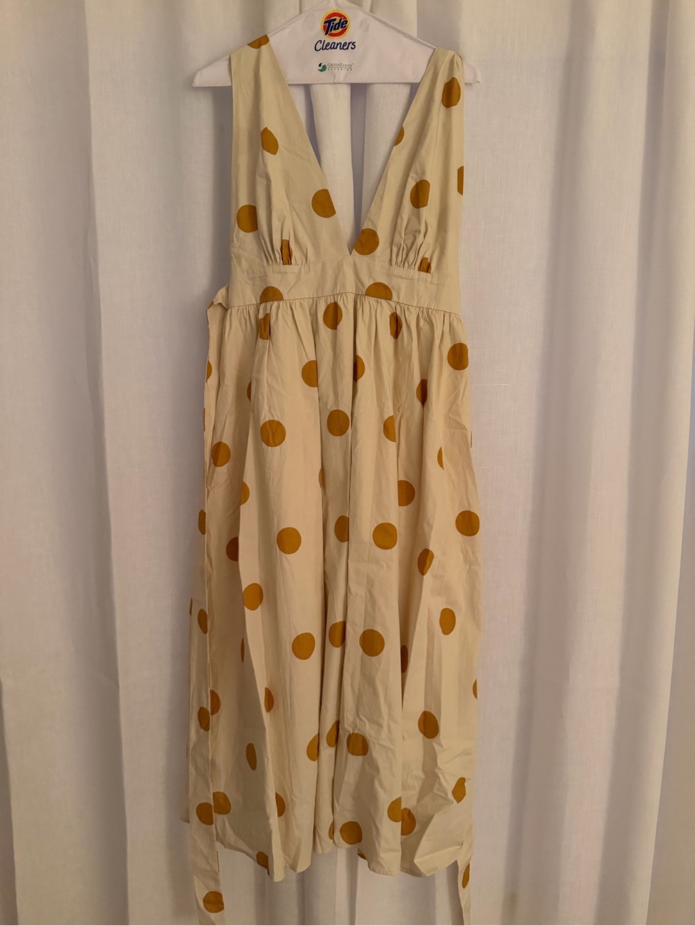 Petal & Pup Cream Midi Dress with Mustard Polka Dots